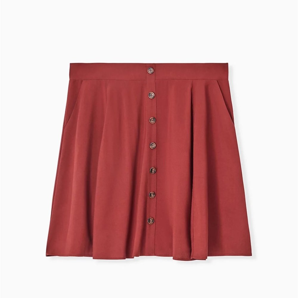 Torrid NWT Size 00/M-L/10 Challis Button Front Skater Mini Skirt Brick R…